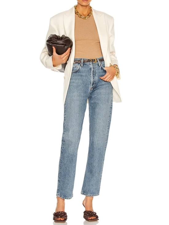 Agolde Denim - Agolde Classic  High Wasted Straight Leg Jeans in Light Blue Denim
